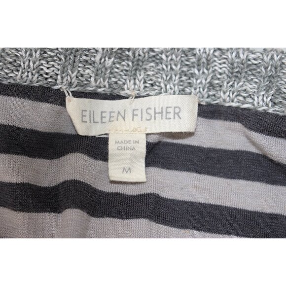 Eileen Fisher - Coastal Beach Asthetic 2 Layer Linen Strip Top, Grey White Med - Picture 3 of 9
